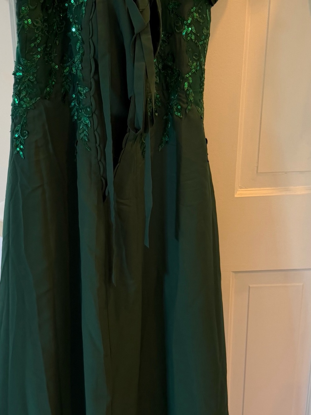 Emerald Green Evening Dress with Sequin Bodice